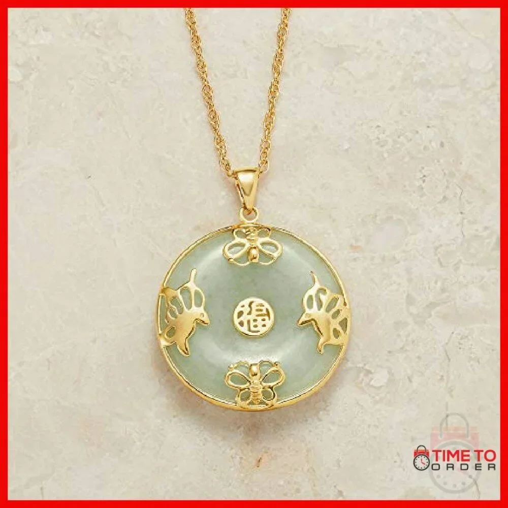 18kt Gold Over Sterling Jade Butterfly Pendant Necklace 18in Chain